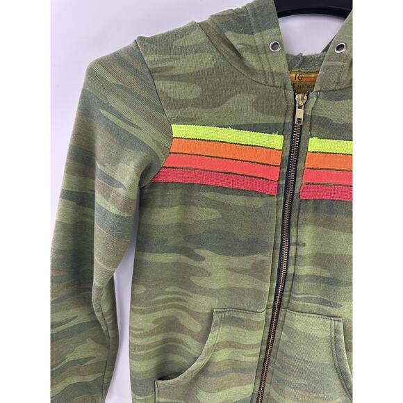 Aviator Nation Stripe Camo Green Full Zip Hoodie Sweatshirt Youth Kids Size 10 - Picture 3 of 16